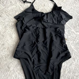 Black Ruffled One Piece Swimsuit